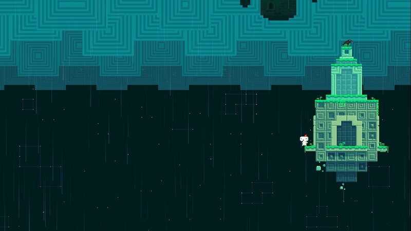 Pixelated Character on Tower
