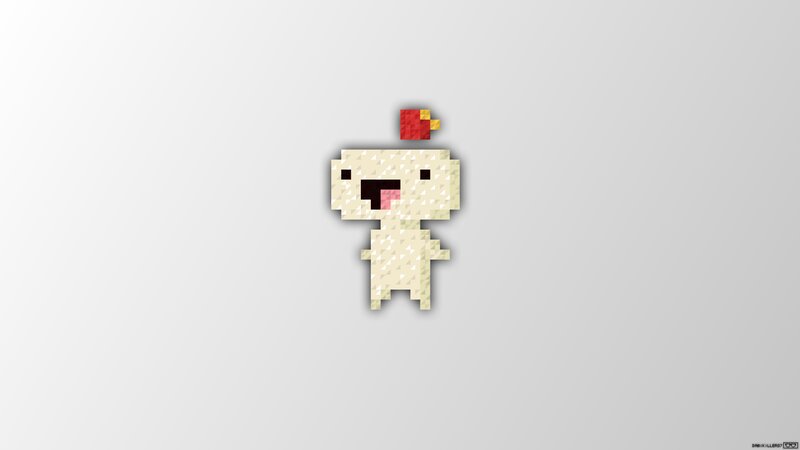 Pixelated Character with Apple — White