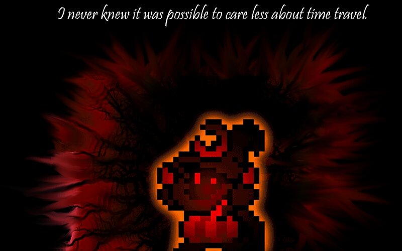 Pixelated character with dark background
