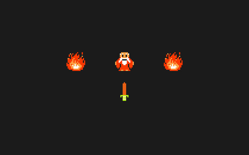 Pixelated Character with Fire