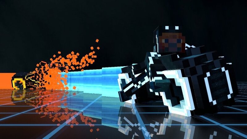 Pixelated Character with Weapon