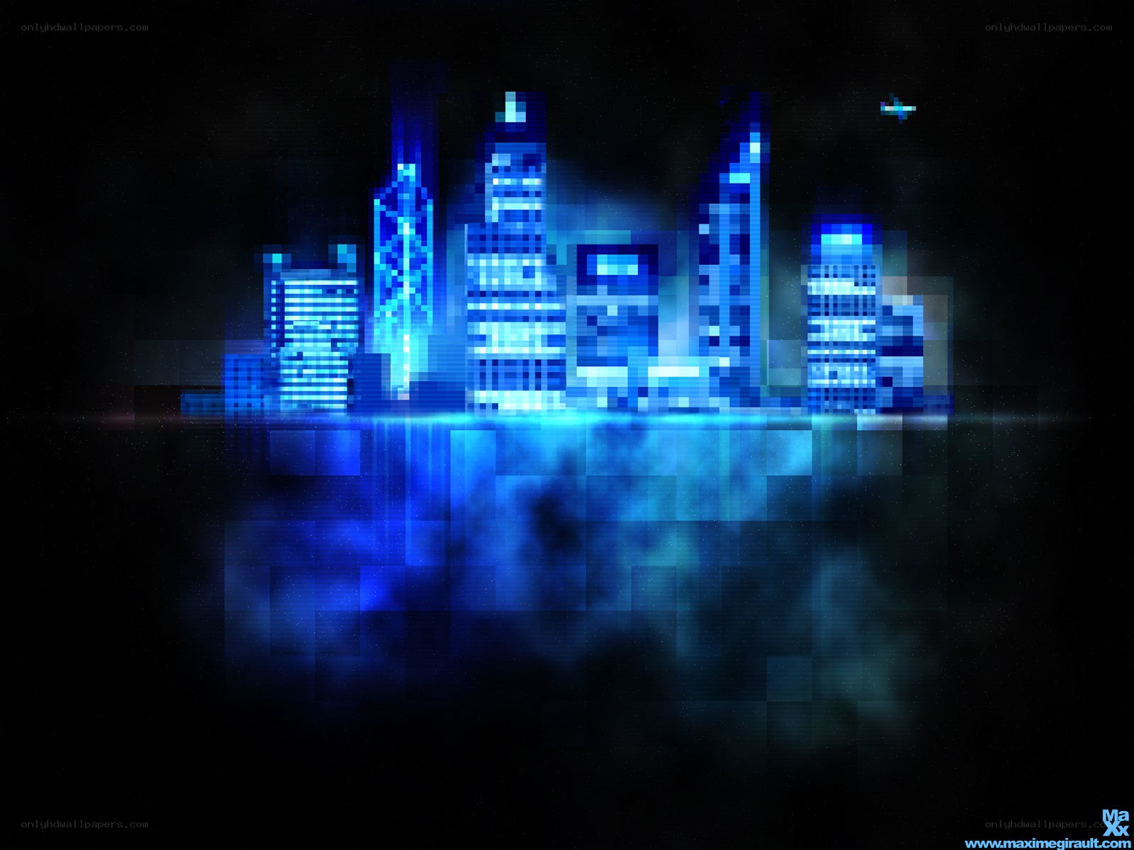 pixelated city skyline at night