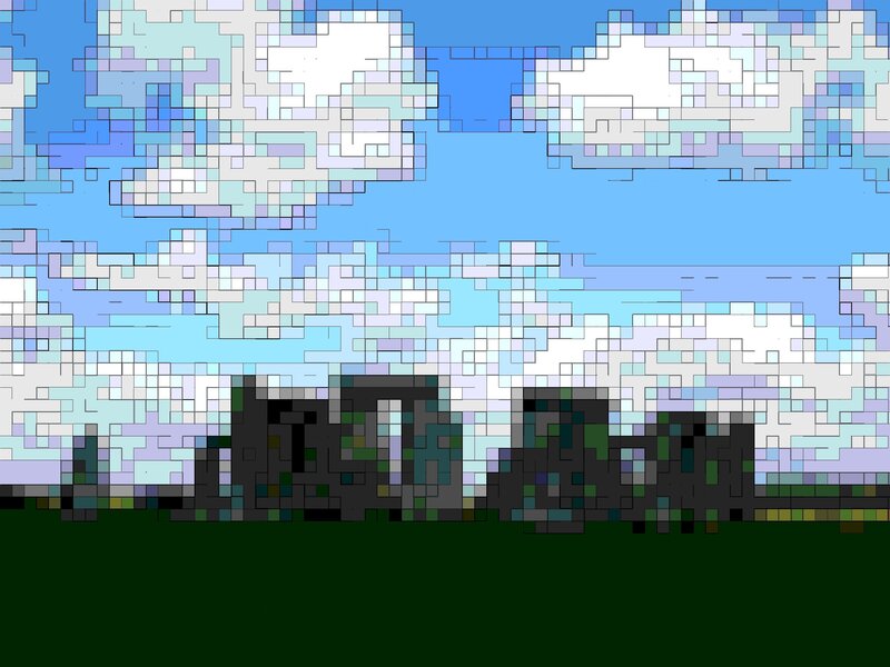Pixelated City Skyline — Blue, Calm