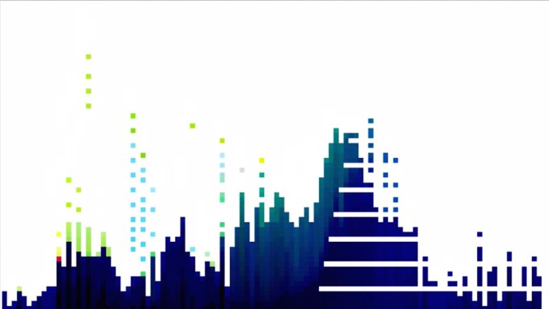 Pixelated City Skyline — Blue