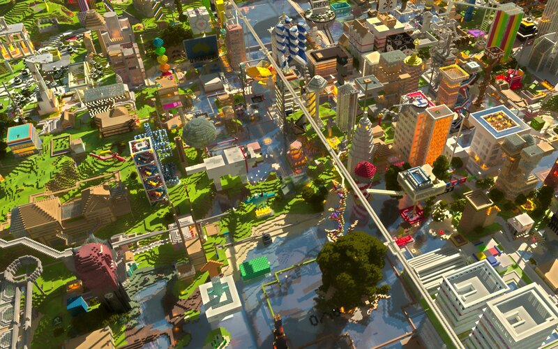 Pixelated cityscape from a game
