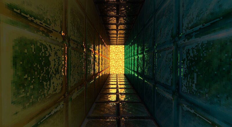 pixelated corridor with glowing end