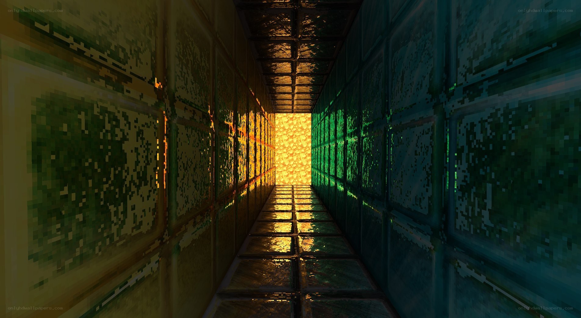 pixelated corridor with glowing end