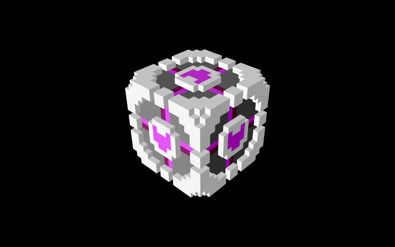 pixelated cube with purple accents