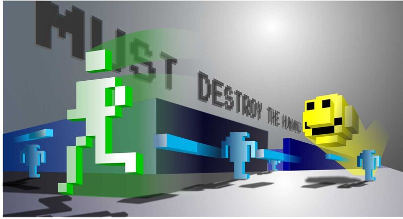 Pixelated destruction scene
