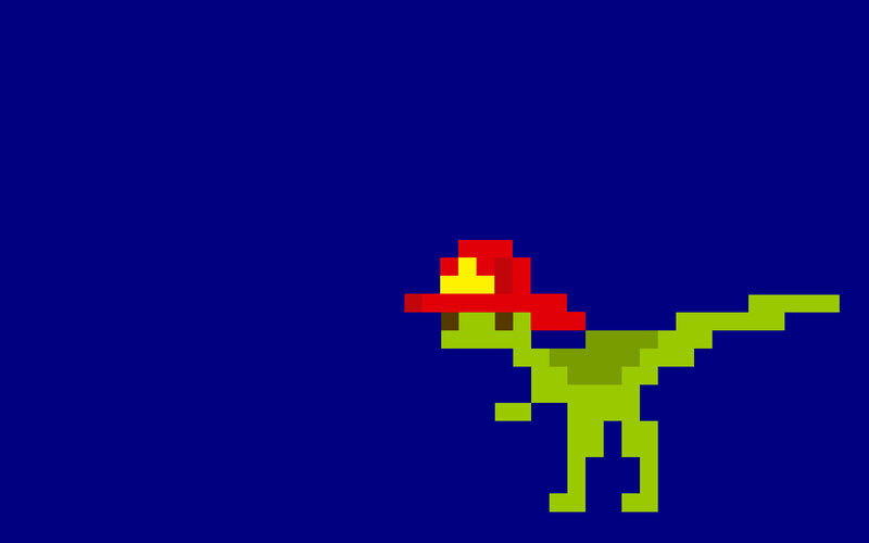 pixelated dinosaur with hat