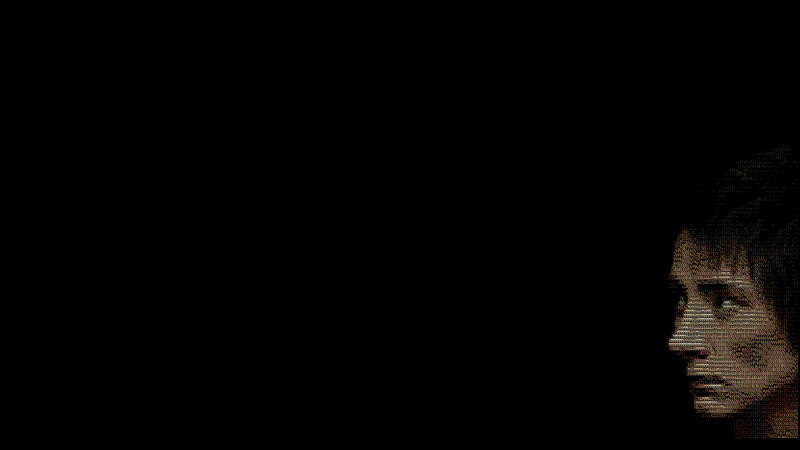 pixelated face in darkness