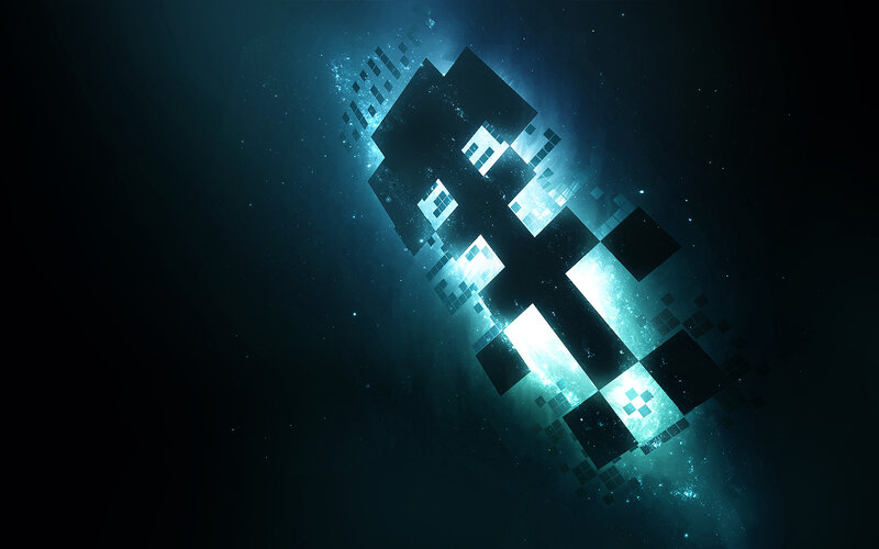 pixelated figure in space
