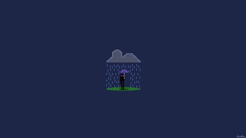 Pixelated Figure with Umbrella — Blue