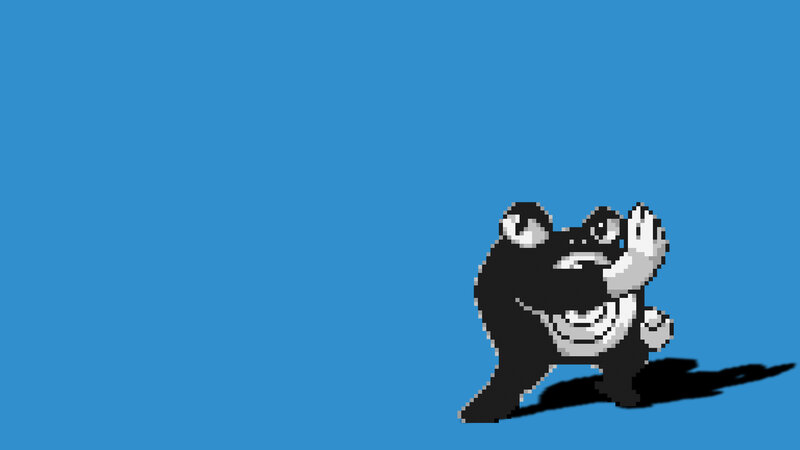 pixelated frog character