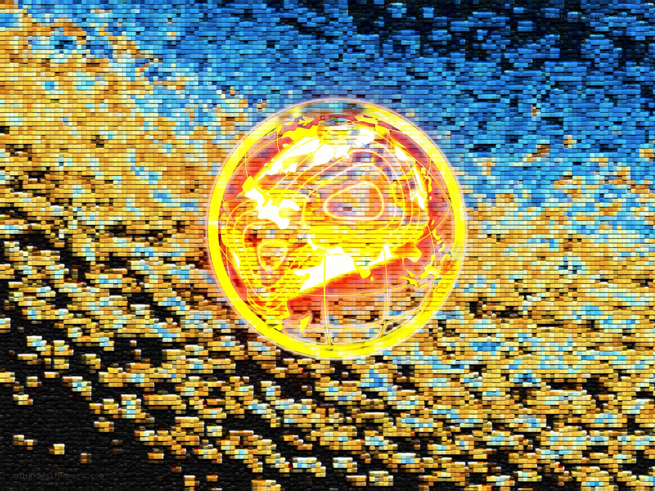 Pixelated globe with glowing core