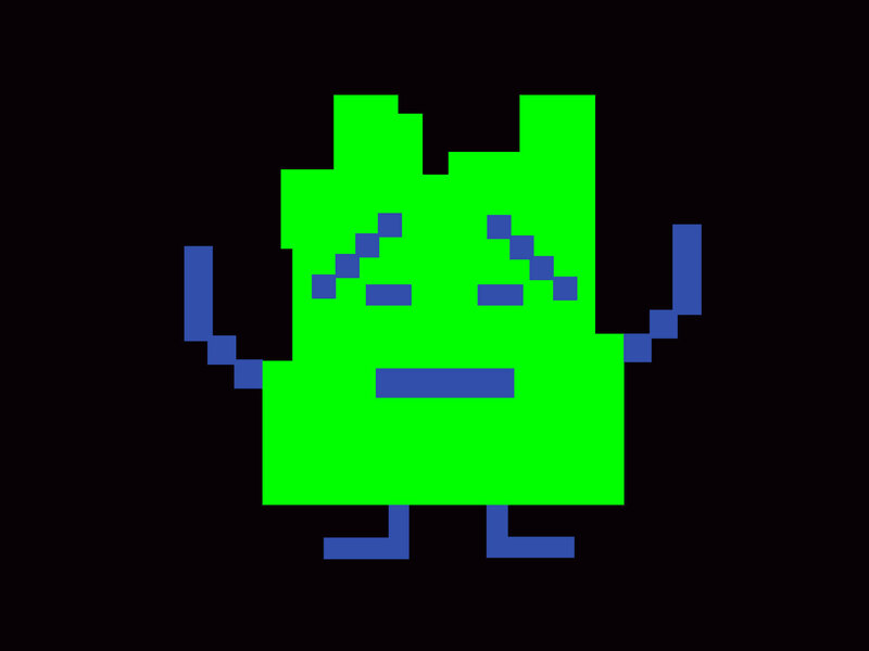 pixelated green alien character