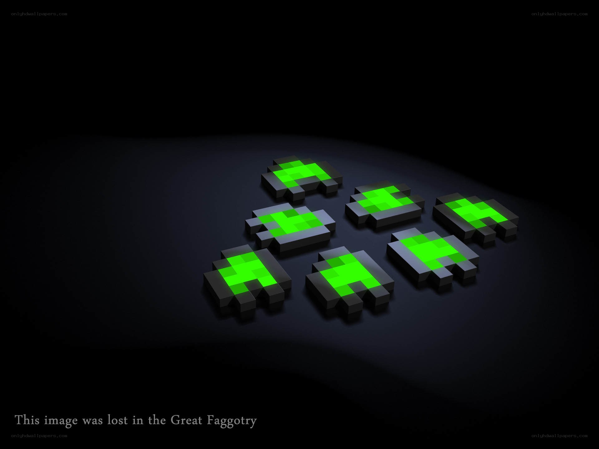 Pixelated green aliens on dark surface