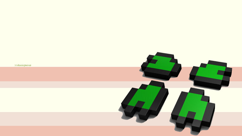 Pixelated green creatures on striped background