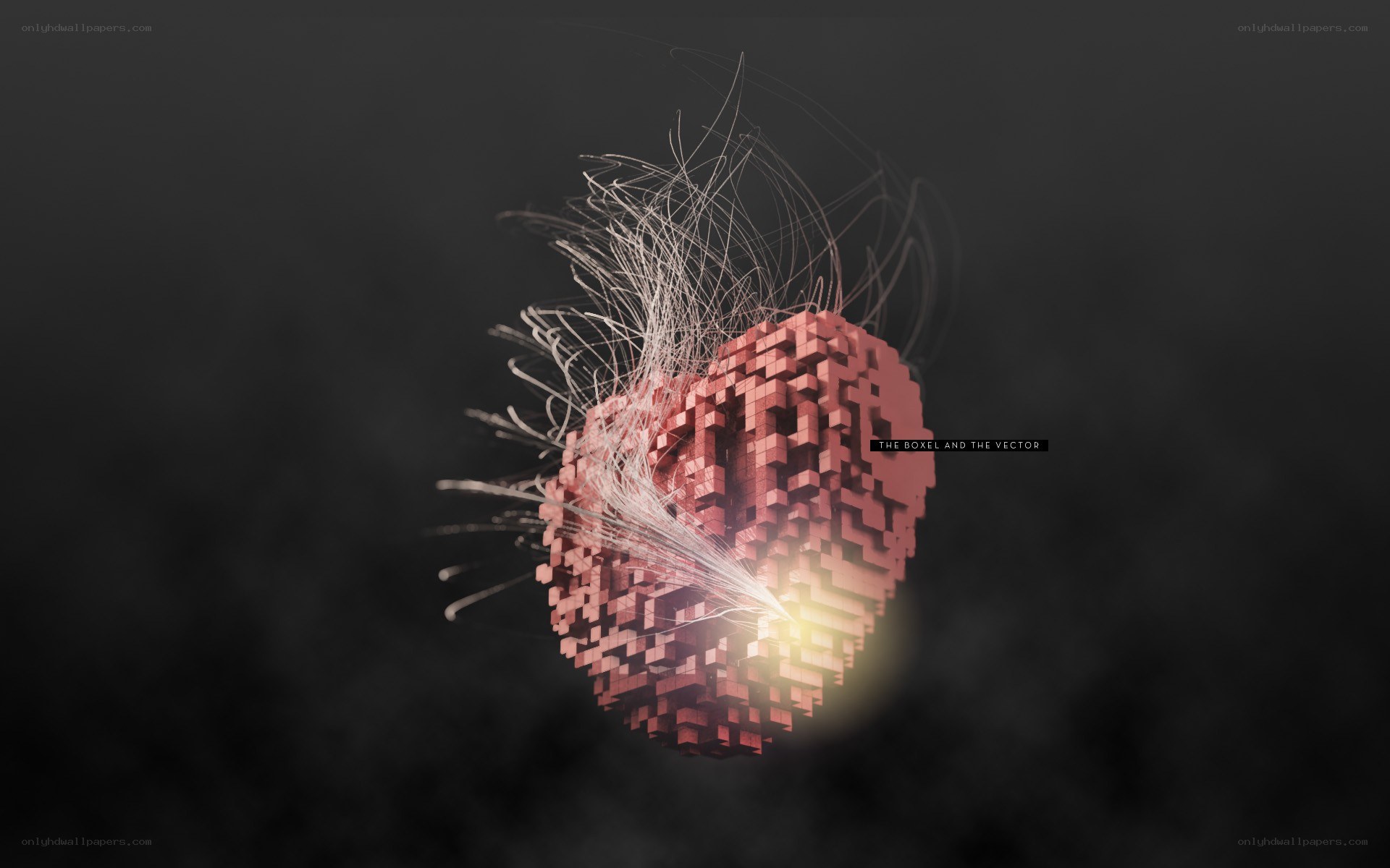 pixelated heart with light burst