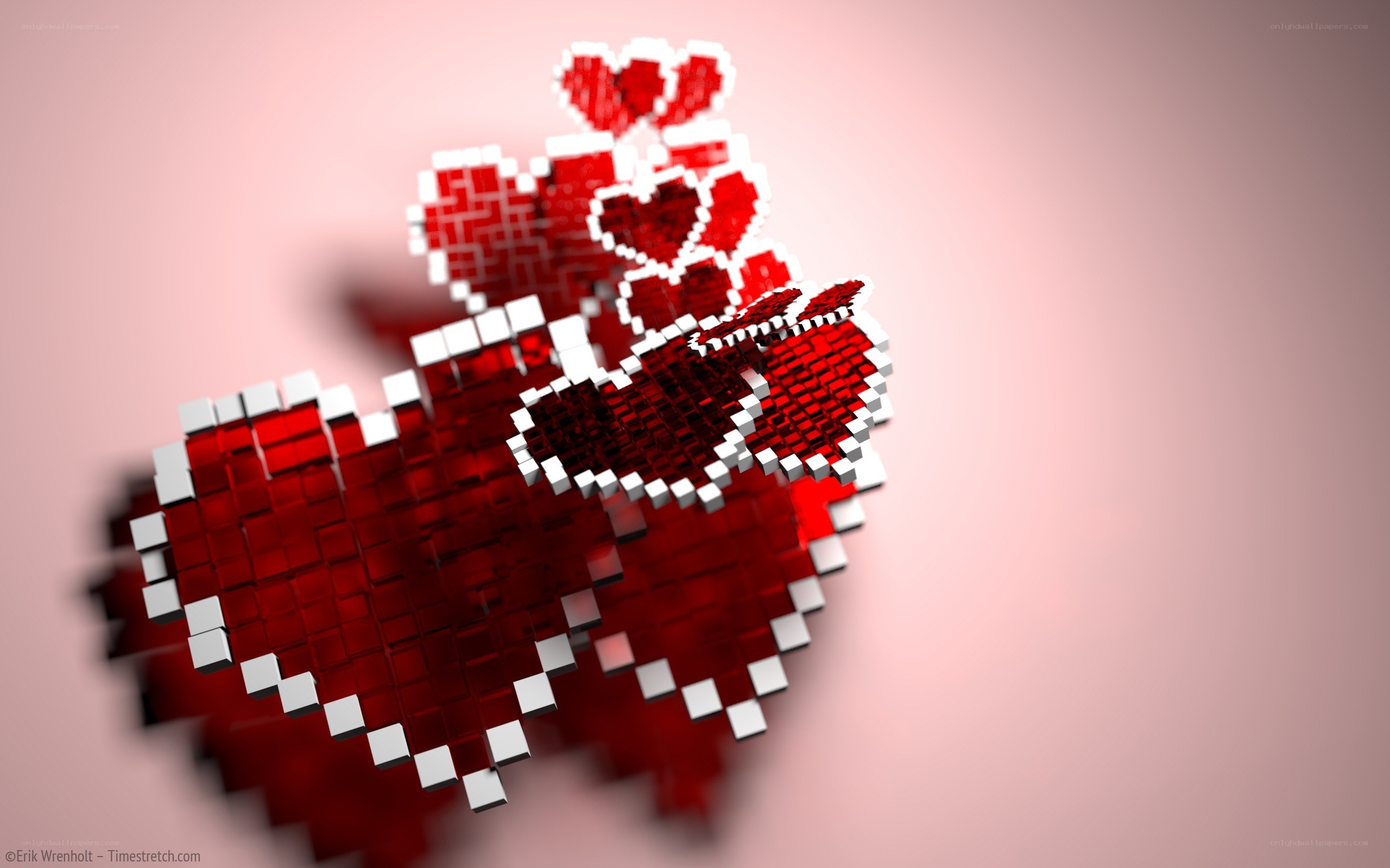 Pixelated hearts in motion