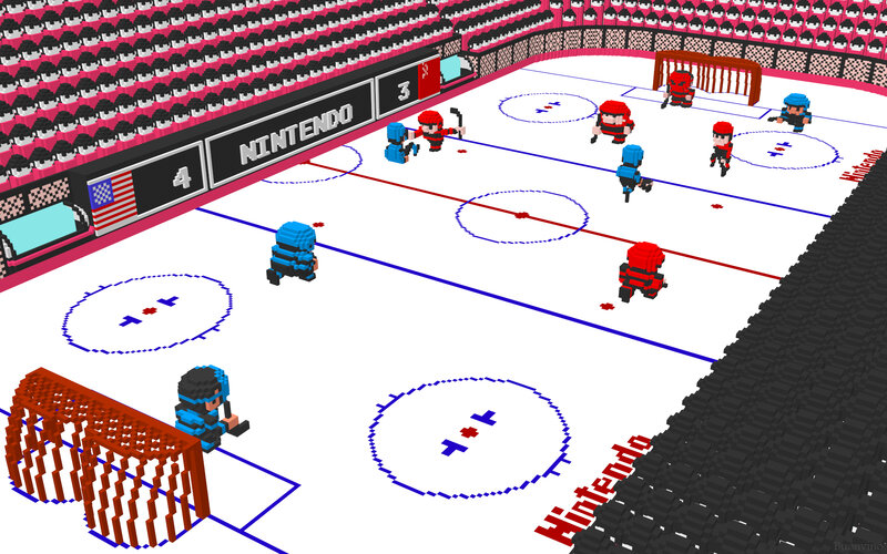 Pixelated hockey game in arena