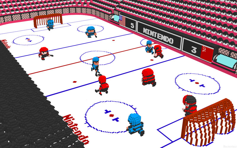 Pixelated hockey game in arena