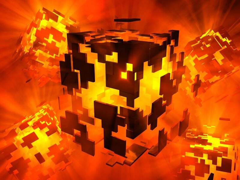 pixelated lava cube explosion