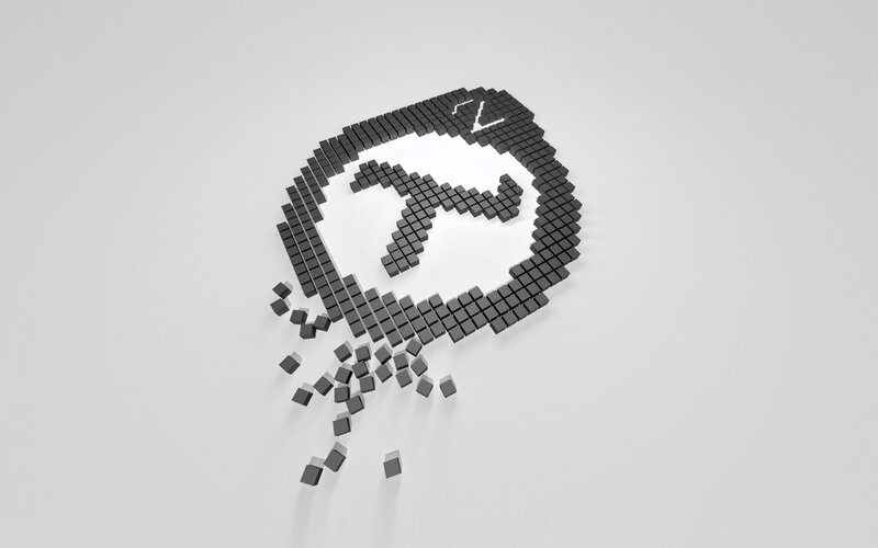 pixelated logo disintegration