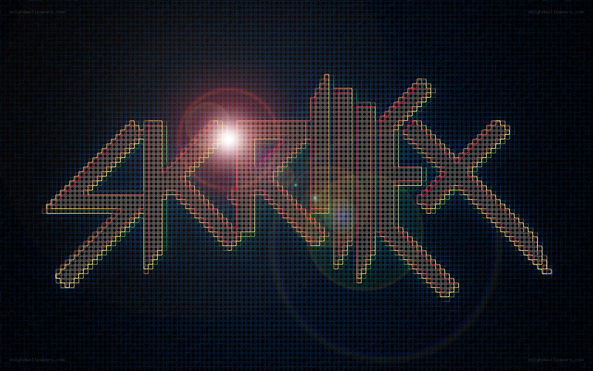 pixelated logo with lens flare