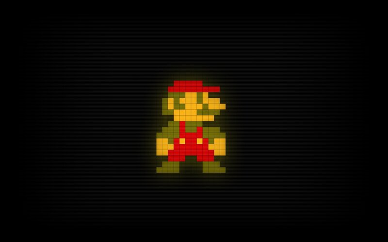 Pixelated Mario Character — Black, Dark