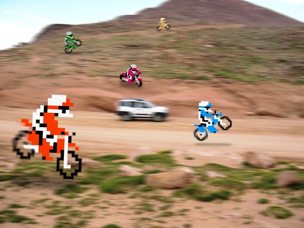Pixelated motocross racers