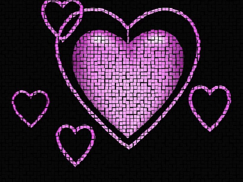 Pixelated pink hearts
