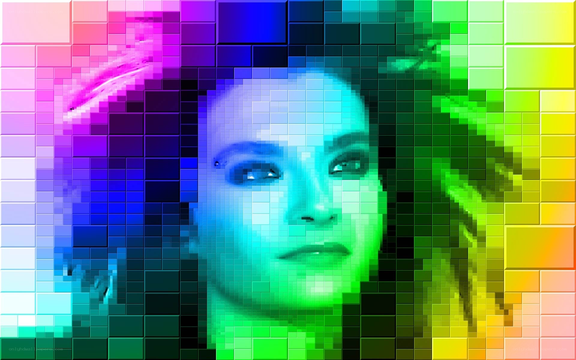 pixelated portrait with rainbow colors