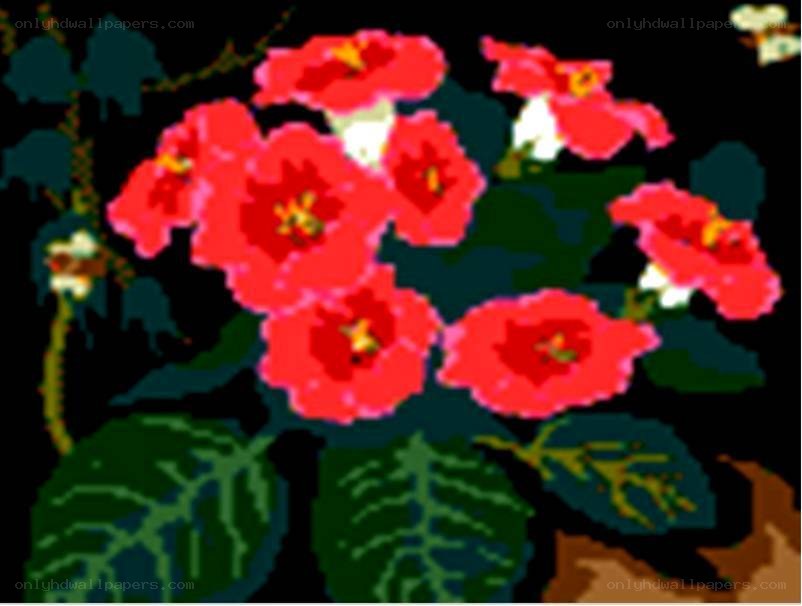 pixelated red flowers
