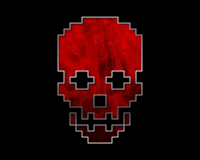 pixelated red skull