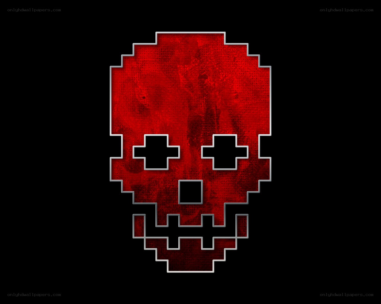pixelated red skull