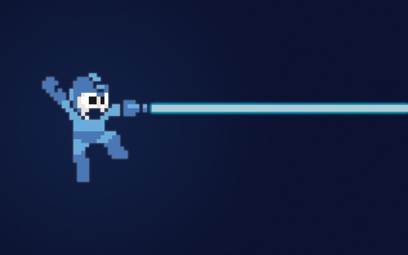 Pixelated Robot Character — Blue