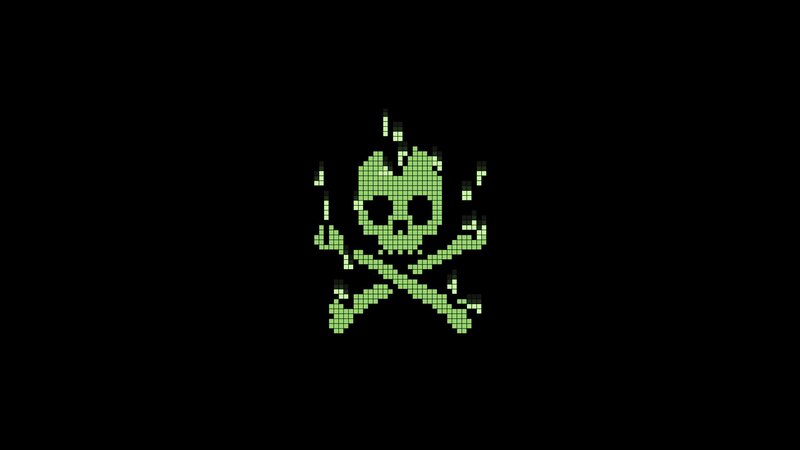 pixelated skull and crossbones