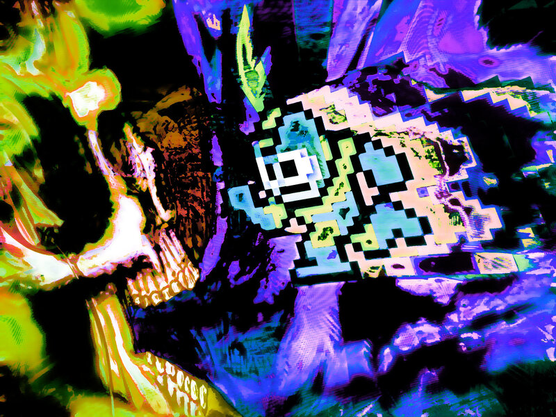 Pixelated skull art