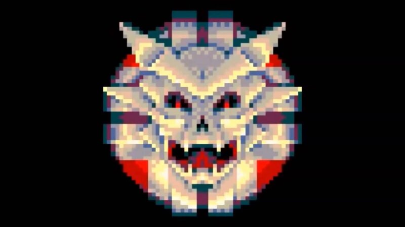 Pixelated Skull Face — White