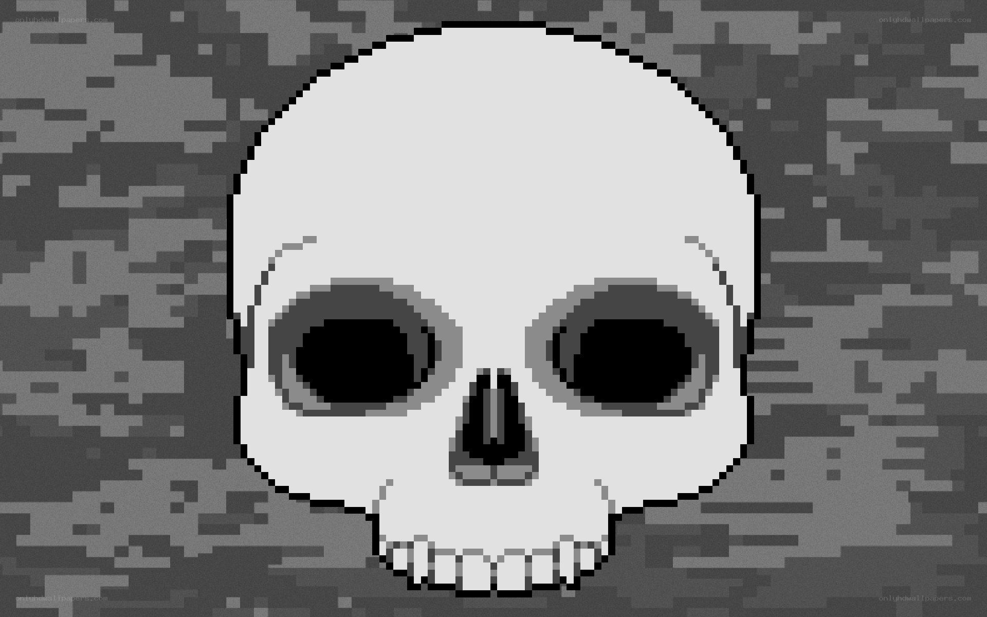 pixelated skull on camouflage