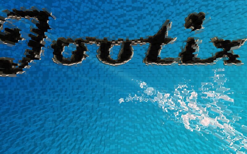 Pixelated text underwater