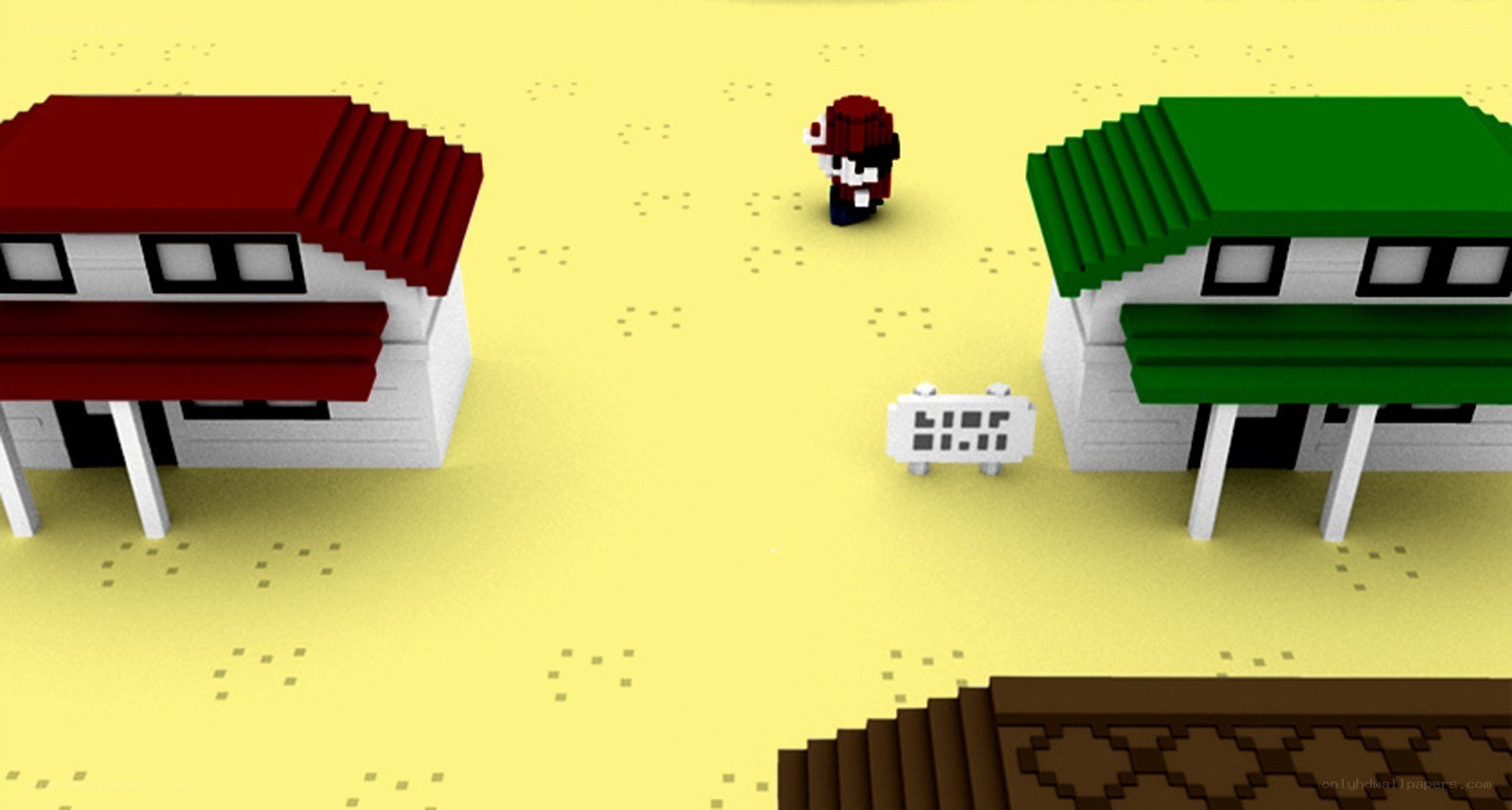 Pixelated village scene