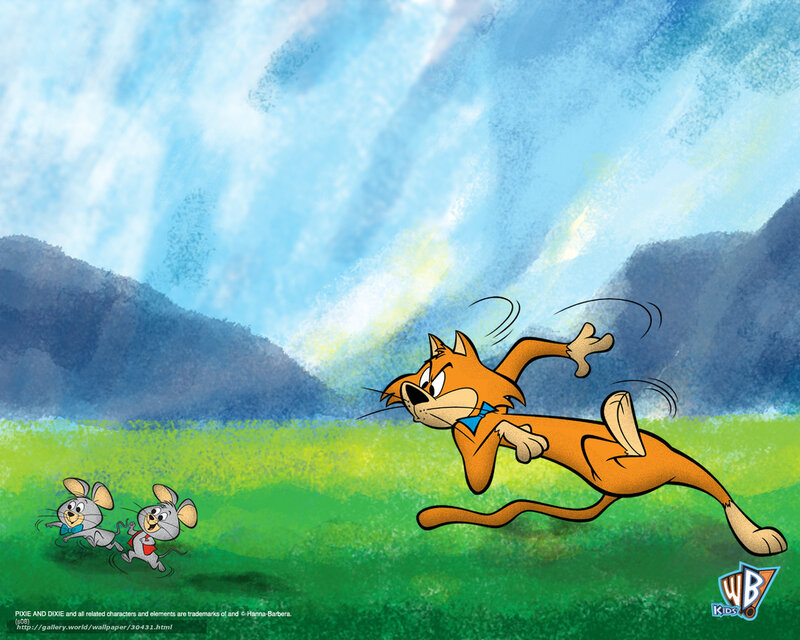 Pixie and Dixie chasing a cat