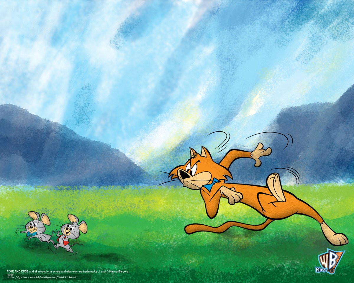 Pixie and Dixie chasing a cat