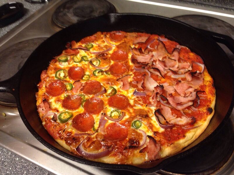 Pizza in Cast Iron Skillet