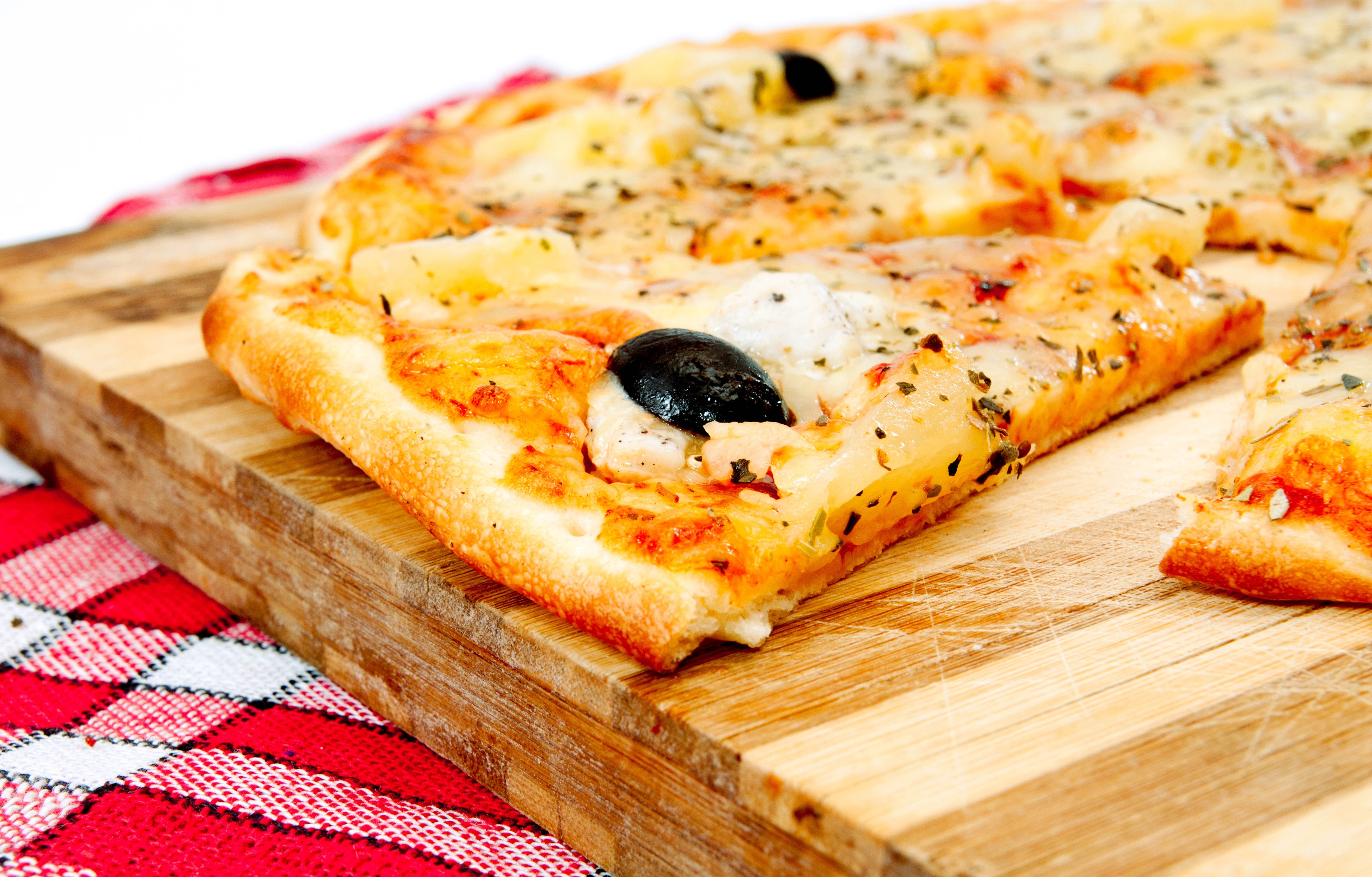 pizza on wooden board