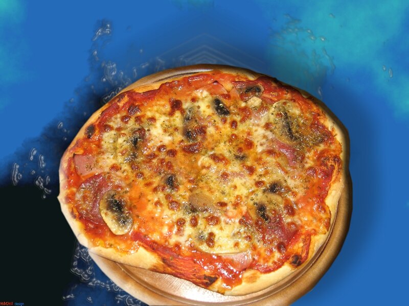 Pizza on Wooden Board — Blue