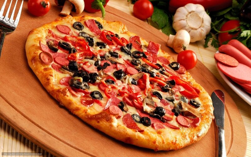 Pizza on Wooden Board — Brown, Appetizing, Photograph