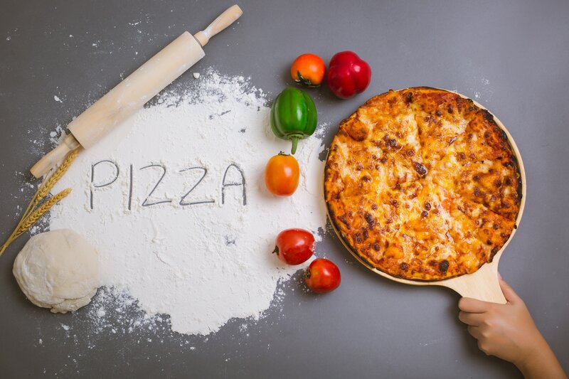 Pizza on Wooden Board — Gray